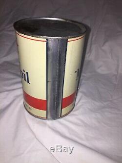 Rare Vtg 1940s Mobiloil Aero Red Band Full Qt Tin Can Socony-Vacuum pegasus XC