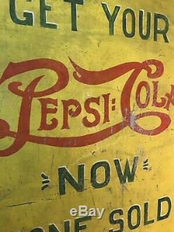 Rare Vtg 30s-40s Pepsi Cola Double Dot Hand Painted Detroit Tigers Park Tin Sign