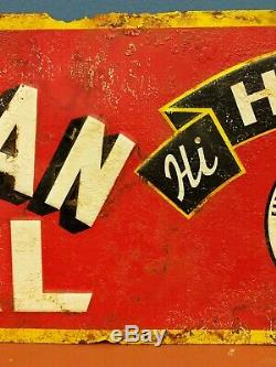 Rare Vtg Hitchman Hi Heat Coal Embossed Tin Metal Advertising Sign Benwood, Wv