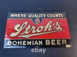 Rare Vtg STROH'S BOHEMIAN BEER SIGN Celluloid over Tin Prismatic 3-D 9 x 15