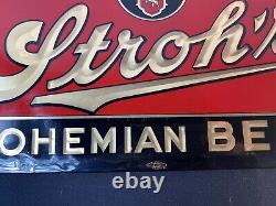 Rare Vtg STROH'S BOHEMIAN BEER SIGN Celluloid over Tin Prismatic 3-D 9 x 15