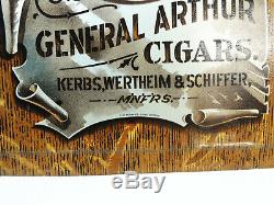 Rare c1905 General Arthur TIN CIGAR SIGN Antique vtg trompe l'oeil Tobacco Shonk