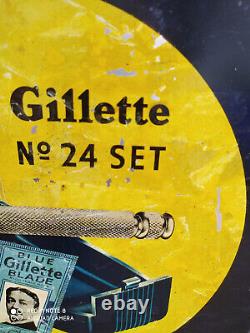 Rare vintage GILLETTE RAZORS AND BLADES advertising tin sign of 60's