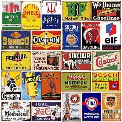 Reproduced Vintage Tin Sign Pack, Gas Oil Advert Antique Metal Signs for Gara