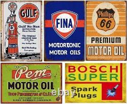 Reproduced Vintage Tin Sign Pack, Gas Oil Advert Antique Metal Signs for Gara