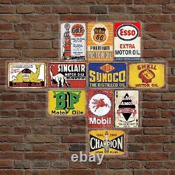 Reproduced Vintage Tin Sign Pack, Gas Oil Retro Advert Antique Metal Signs fo