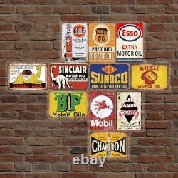 Reproduced Vintage Tin Sign Pack, Gas Oil Retro Advert Antique Metal Signs fo