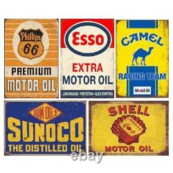 Reproduced Vintage Tin Sign Pack, Gas Oil Retro Advert Antique Metal Signs fo