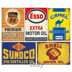 Reproduced Vintage Tin Sign Pack, Gas Oil Retro Advert Antique Metal Signs fo