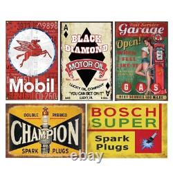 Reproduced Vintage Tin Sign Pack, Gas Oil Retro Advert Antique Metal Signs fo