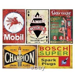 Reproduced Vintage Tin Sign Pack, Gas Oil Retro Advert Antique Metal Signs fo