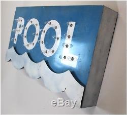 Retro POOL Lighted Metal Tin Wall Sign with 1950's Feel Vintage Style