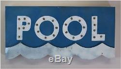Retro POOL Lighted Sign Metal Tin Wall Mounte 1950's Vintage Style