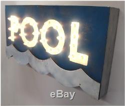 Retro POOL Lighted Sign Metal Tin Wall Mounte 1950's Vintage Style