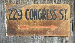Rustic Vintage Tin Metal 229 Congress Street Arrow Directional Sign Portland ME