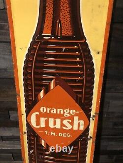 SCARCE Vintage 1930s Orange Crush Soda Tin Metal Vertical Sign Advertising