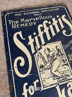 STIFFITUS REMEDY Genuine Vintage Australian Tin Pharmacy Shop Sign Melb Vic RARE