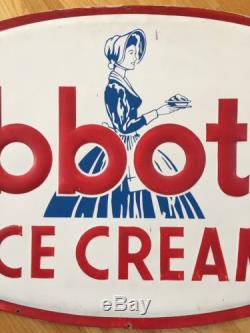 Scarce Vintage 42 1954 Abbotts Ice Cream Die Cut Embossed Tin Advertising Sign