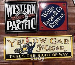 Set Of 14 Tin Metal Signs Gum, Cigarettes, Tobacco, Railroad, Baseball & More