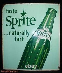 Sprite Naturally Tart Embossed Tin Soda Cola Vintage 1965 Sign 27 1/4 x 31