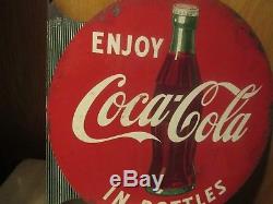 Super Rare Vintage 1954 Original Coke Bottle Green Corner Flange Soda Tin Sign