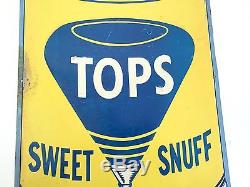 TOPS Sweet Snuff Embossed Tin Sign Vintage Tobacco Cigarette RARE