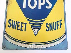 TOPS Sweet Snuff Embossed Tin Sign Vintage Tobacco Cigarette RARE
