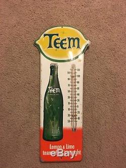 Teem Lemon-lime Soda Tin Advertising Thermometer Sign. Green Guage. Vintage