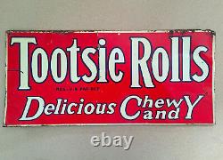 Tootsie Roll Candy- Chromolithographed Metal Sign RARE Vintage 1920s-30s