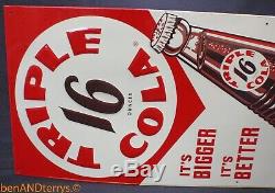 Triple Cola Sign 16 Ounce Bottle It's Bigger It's Better Soda Tin Vintage Sign