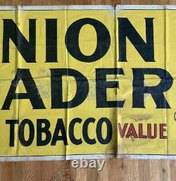 Union Leader Original Vintage Tobacco Banner Giant! Sign Rare Tin Ad Adver