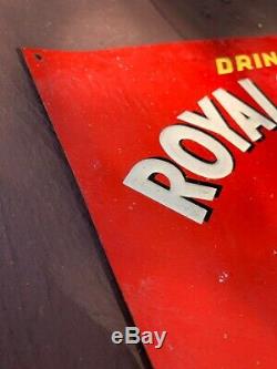 Unusual 1940s Vintage ROYAL CROWN COLA BEST BY TEST TASTE Old Embossed Tin Sign