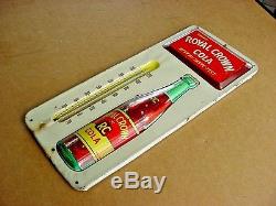 VERY NICE 1940s Vintage ROYAL CROWN COLA Old Emboss Bottle Tin Thermometer Sign