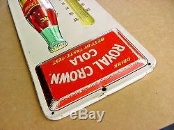VERY NICE 1940s Vintage ROYAL CROWN COLA Old Emboss Bottle Tin Thermometer Sign