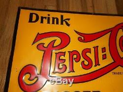VERY RARE DOUBLE DOT Vintage Drink PEPSI COLA SODA 5 Cent Advertising Tin Sign