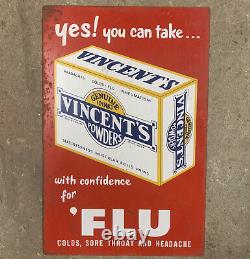 VINCENTS POWDERS Genuine Vintage Australian Tin Sign Milk Bar
