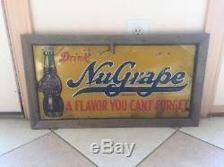 VINTAGE 1920'S NUGRAPE SODA EMBOSSED TIN SIGN RARE Great Colors
