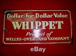 VINTAGE 1920s-30s Whippet Willys Overland single-sided embossed tin sign, REAL