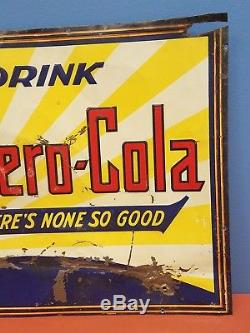 VINTAGE 1920s ORIGINAL DRINK CHERO-COLA (RC) TIN SODA POP SIGN WITH BOTTLE