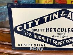 VINTAGE 1930s CITY TIN & AWNING METAL SIGN (10x 5) NEAR MINT, HARD TO FIND