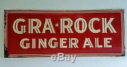 VINTAGE 1930s GRA ROCK GINGER ALE TIN LITHO EMBOSSED ADVERTISING SIGN
