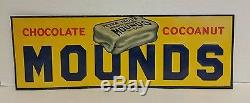 VINTAGE 1930s MOUNDS CHOCOLATE COCONUT CANDY BAR TIN EMBOSSED ADVERTISING SIGN