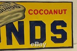 VINTAGE 1930s MOUNDS CHOCOLATE COCONUT CANDY BAR TIN EMBOSSED ADVERTISING SIGN