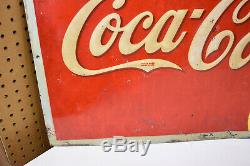 VINTAGE 1940 TIN DRINK COCA COLA SILHOUETTE BOTTLE SIGN 27 x 19 Original