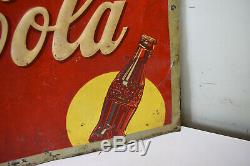 VINTAGE 1940 TIN DRINK COCA COLA SILHOUETTE BOTTLE SIGN 27 x 19 Original
