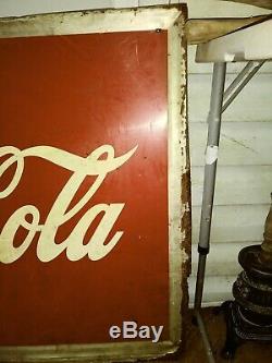 VINTAGE 1948 PAUSE DRINK COCA COLA METAL TIN SIGN SODA ESTATE FIND 56x32