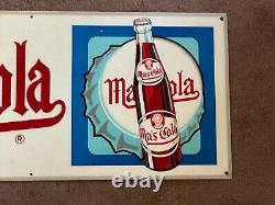 VINTAGE 1950's Ma's COLA EMBOSSED TIN ADVERTISING SIGN CONDITION