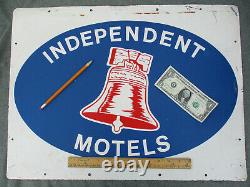 VINTAGE 1950s-1960s INDEPENDENT MOTELS TIN or STEEL 2-SIDED SIGN w LIBERTY BELL