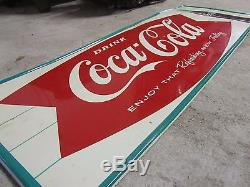 VINTAGE 1960S DRINK COCA-COLA FISHTAIL TIN SIGN COKE BOTTLE XLNT Original