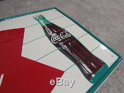 VINTAGE 1960S DRINK COCA-COLA FISHTAIL TIN SIGN COKE BOTTLE XLNT Original